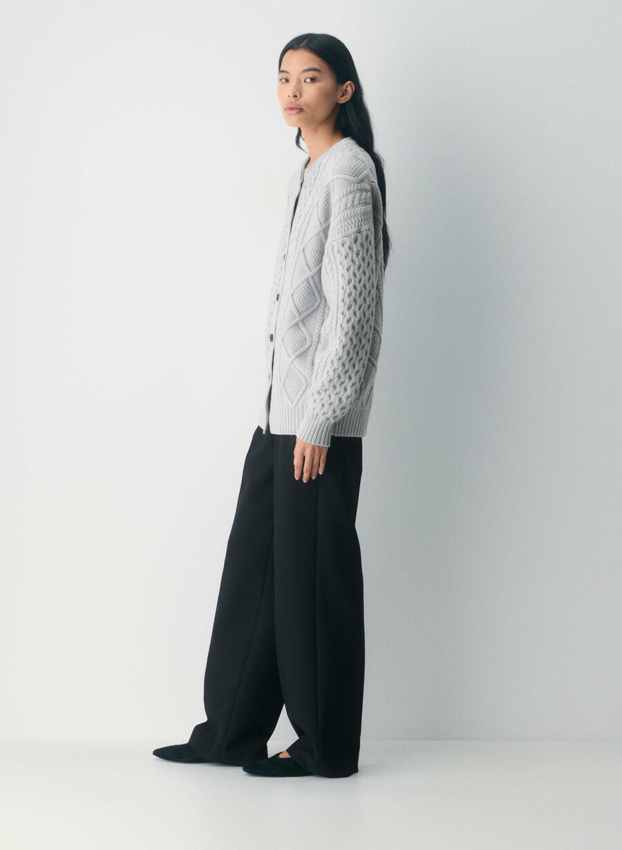 heritage knit merino wool crew cardigan heather chrome