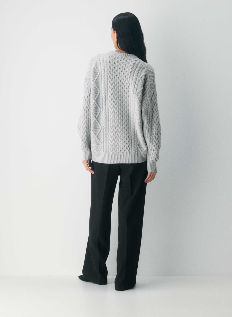heritage knit merino wool crew cardigan heather chrome