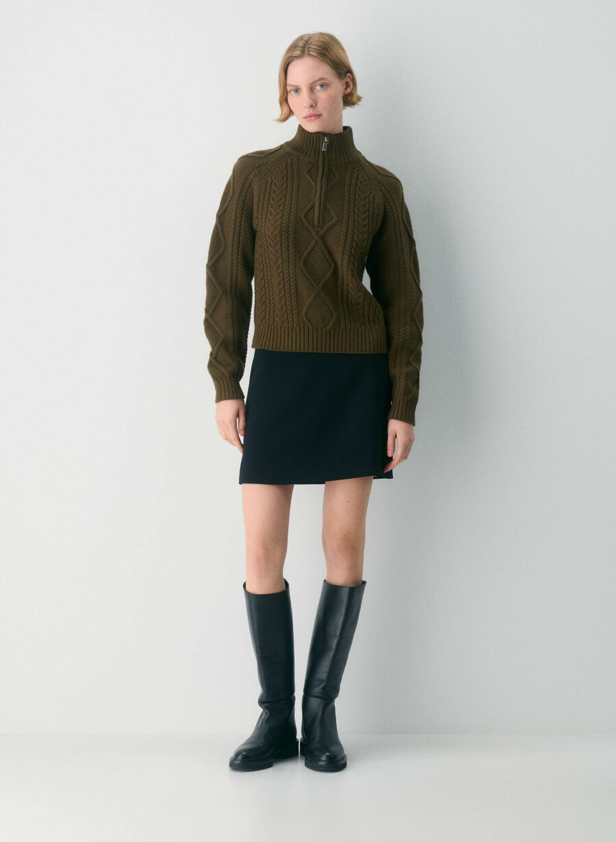 heritage merino wool 14 zip hi-hip sweater private green