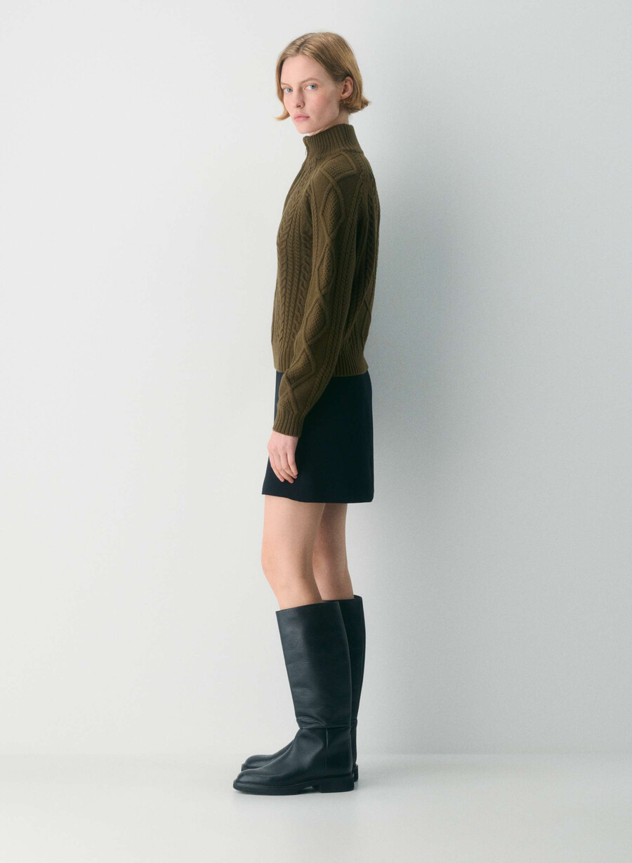 heritage merino wool 14 zip hi-hip sweater private green