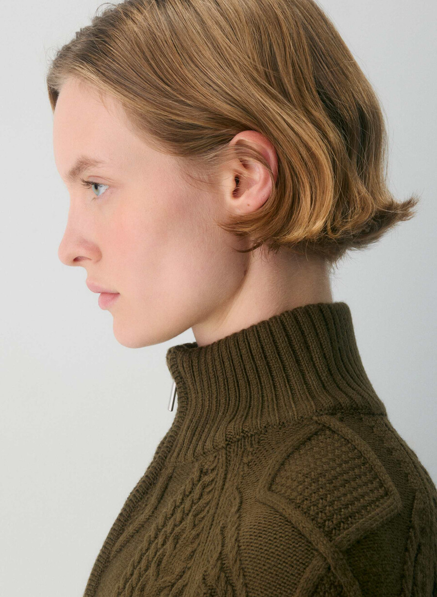 heritage merino wool 14 zip hi-hip sweater private green