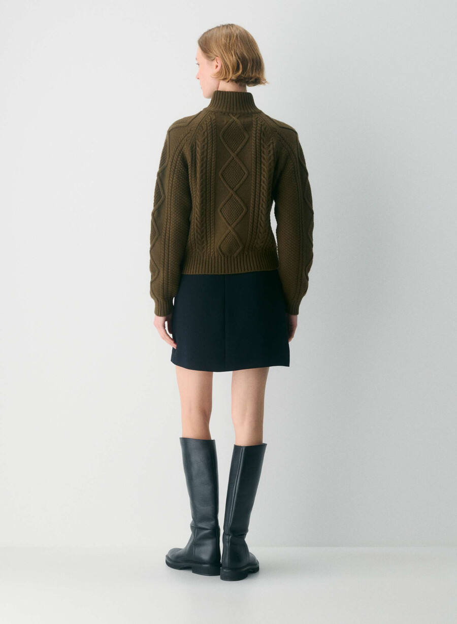 heritage merino wool 14 zip hi-hip sweater private green
