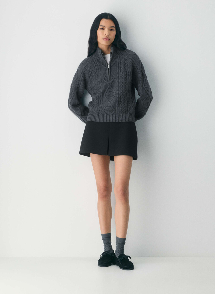 heritage merino wool 14 zip hi-hip sweater heather charcoal