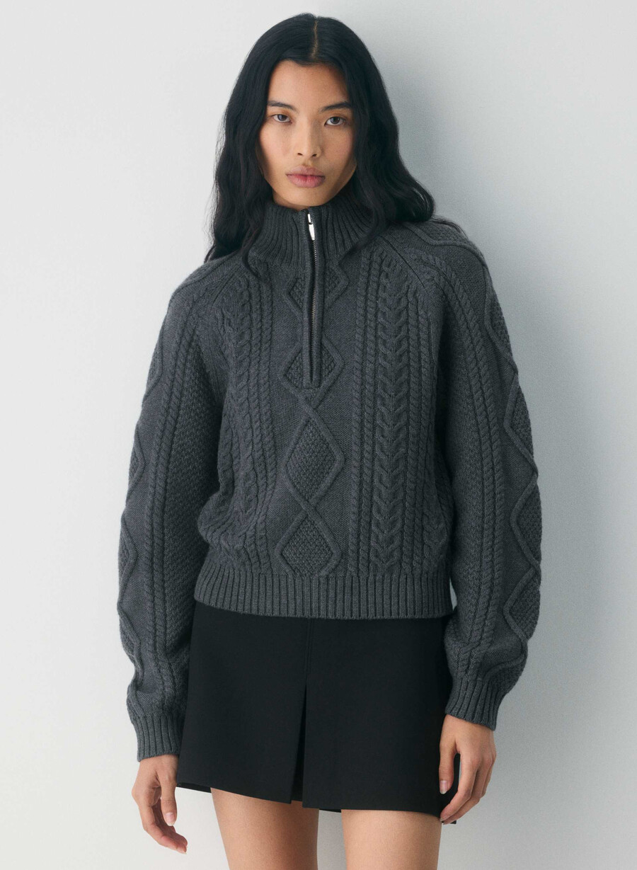 heritage merino wool 14 zip hi-hip sweater heather charcoal