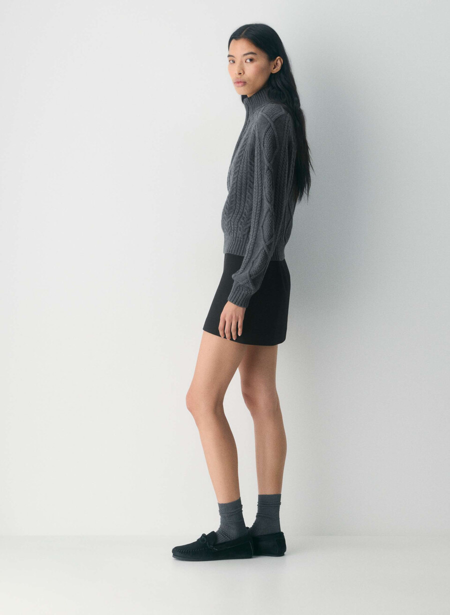 heritage merino wool 14 zip hi-hip sweater heather charcoal