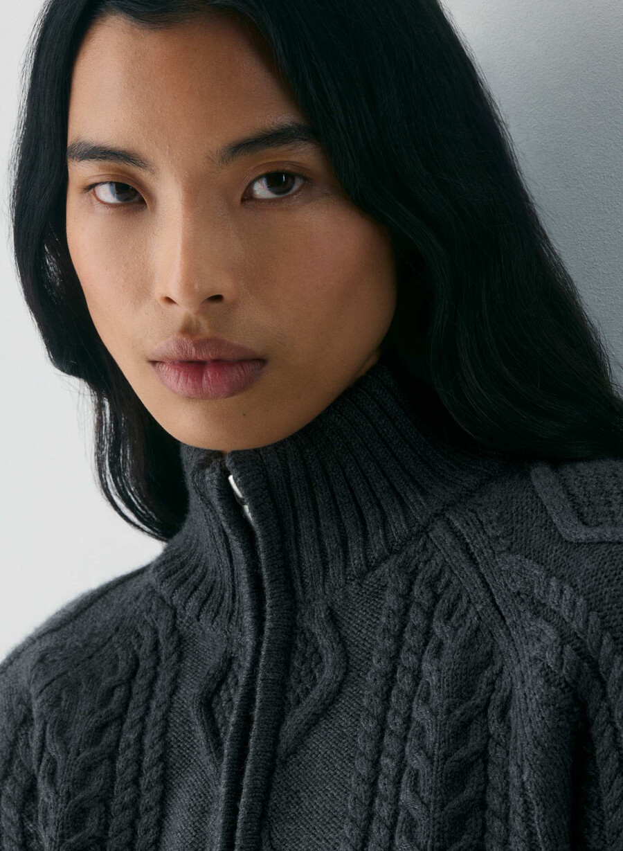 heritage merino wool 14 zip hi-hip sweater heather charcoal