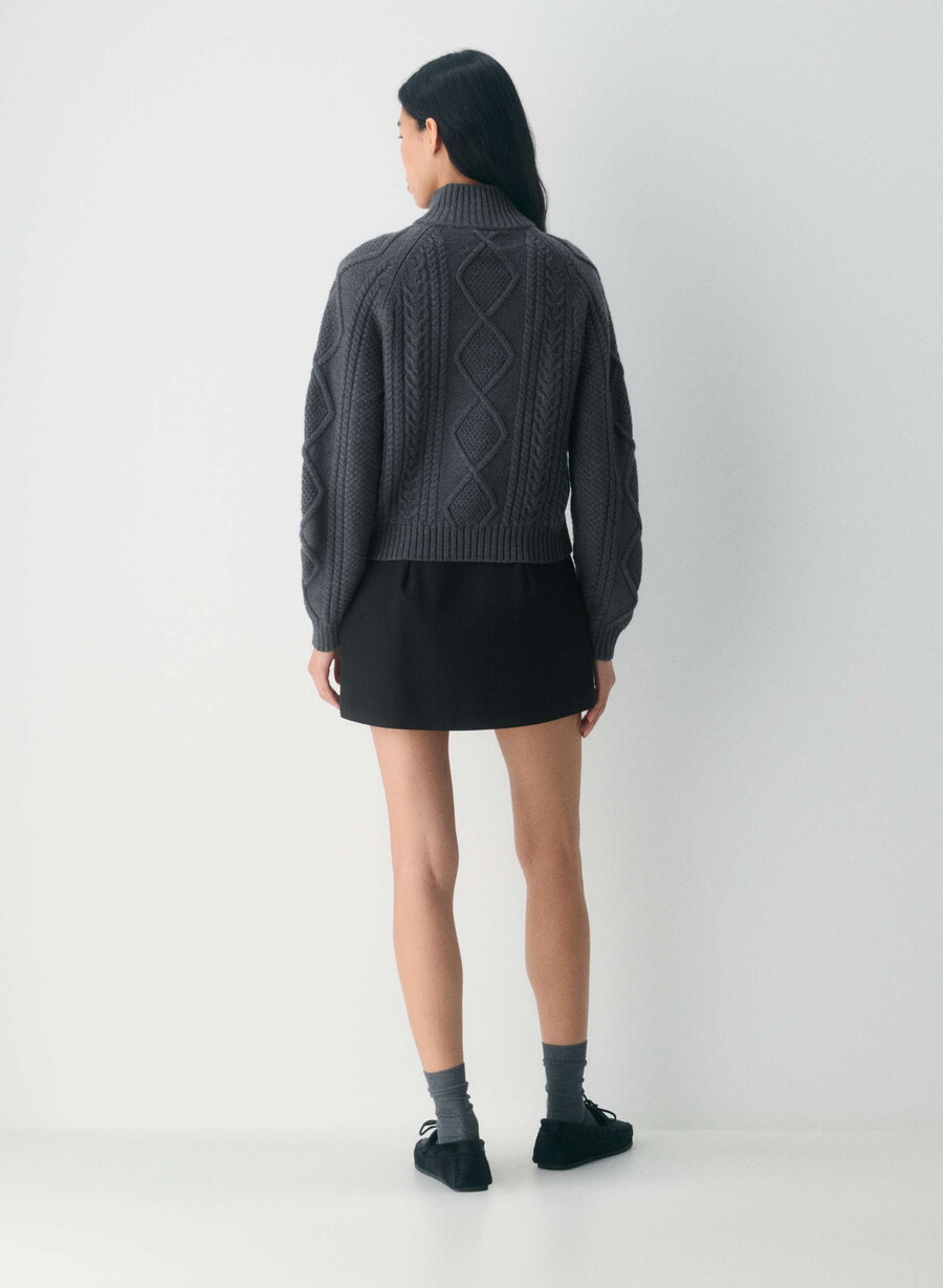 heritage merino wool 14 zip hi-hip sweater heather charcoal