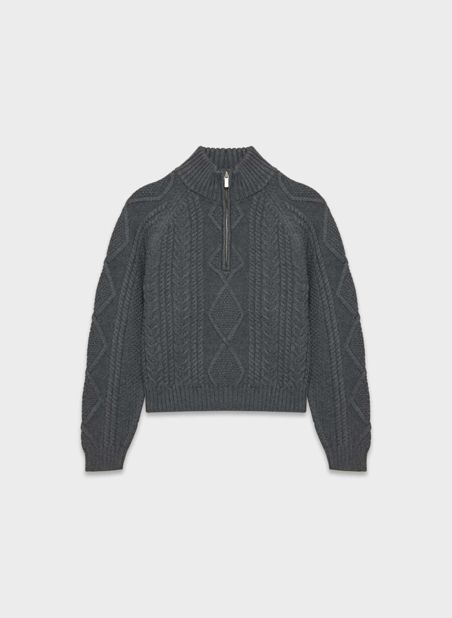 heritage merino wool 14 zip hi-hip sweater heather charcoal