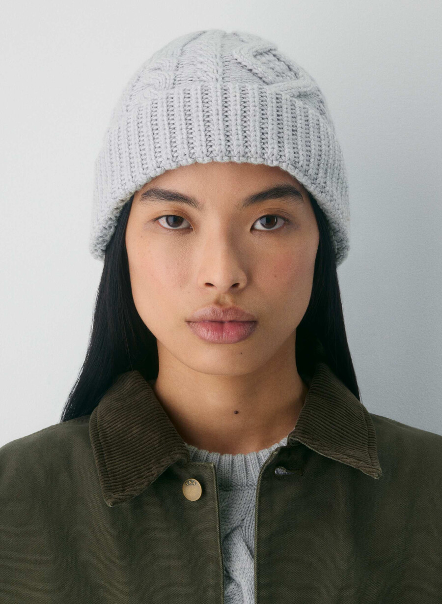 heritage knit merino wool beanie heather chrome