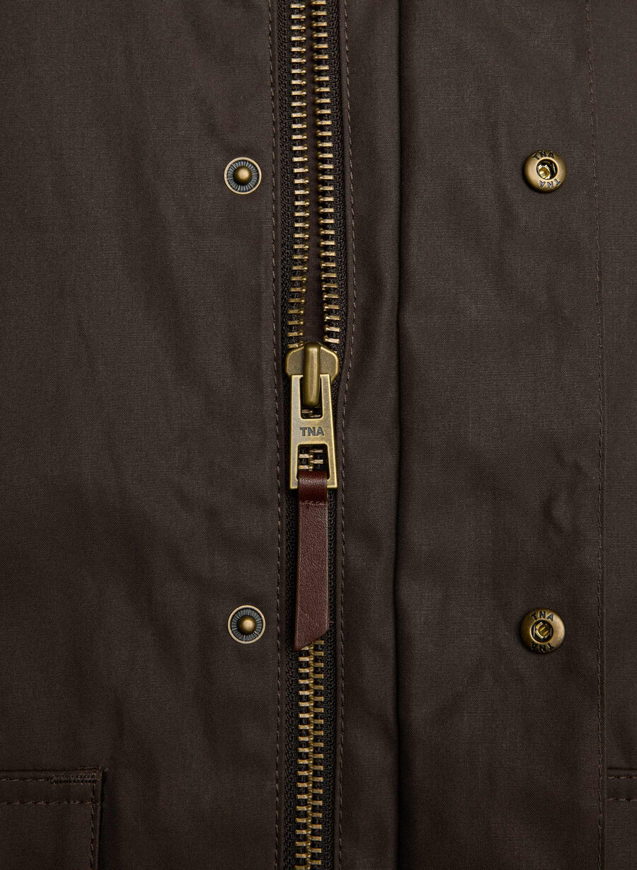 decibel waxed jacket burnt brown