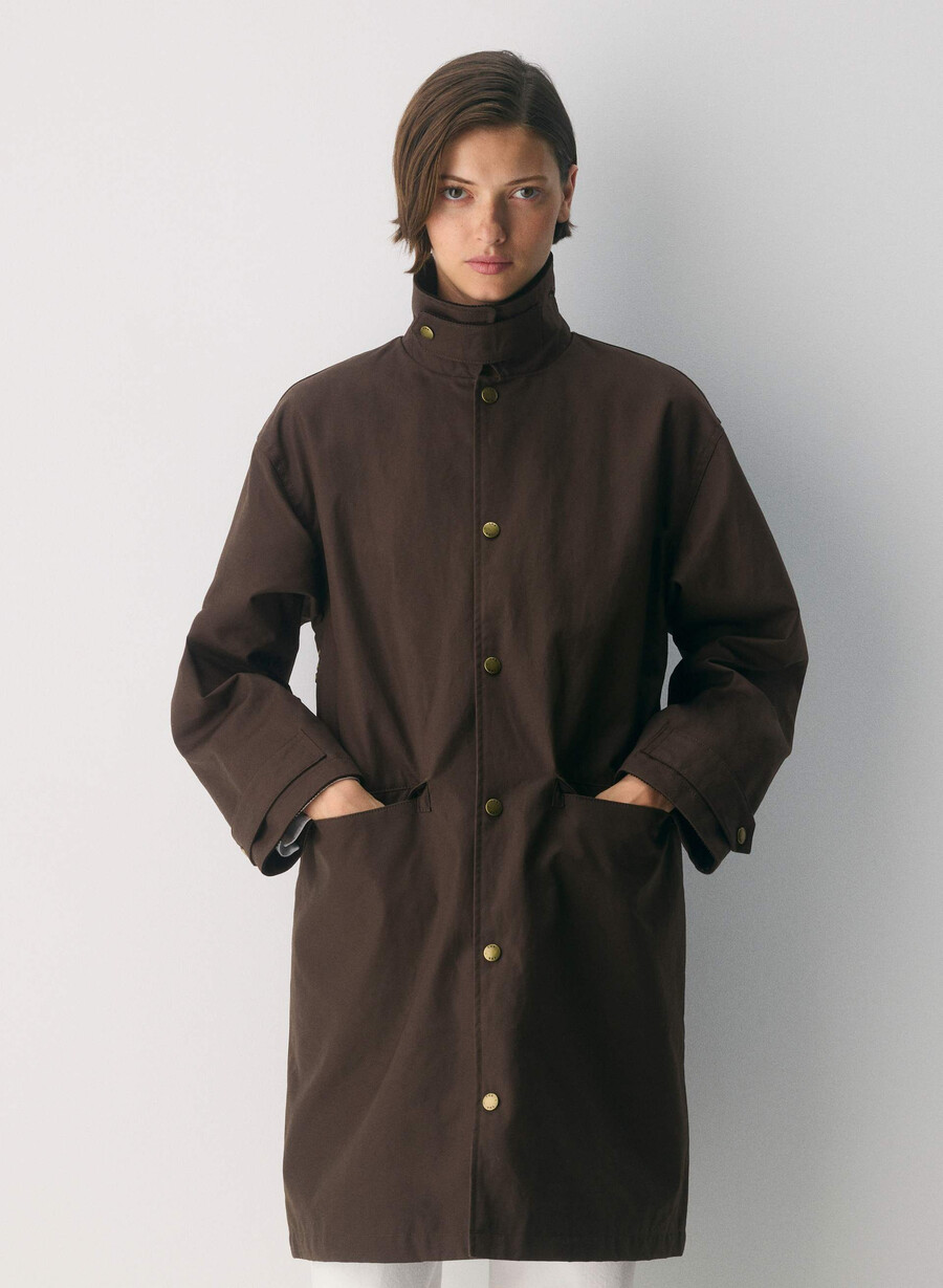 soundwave waxed trench coat burnt brown