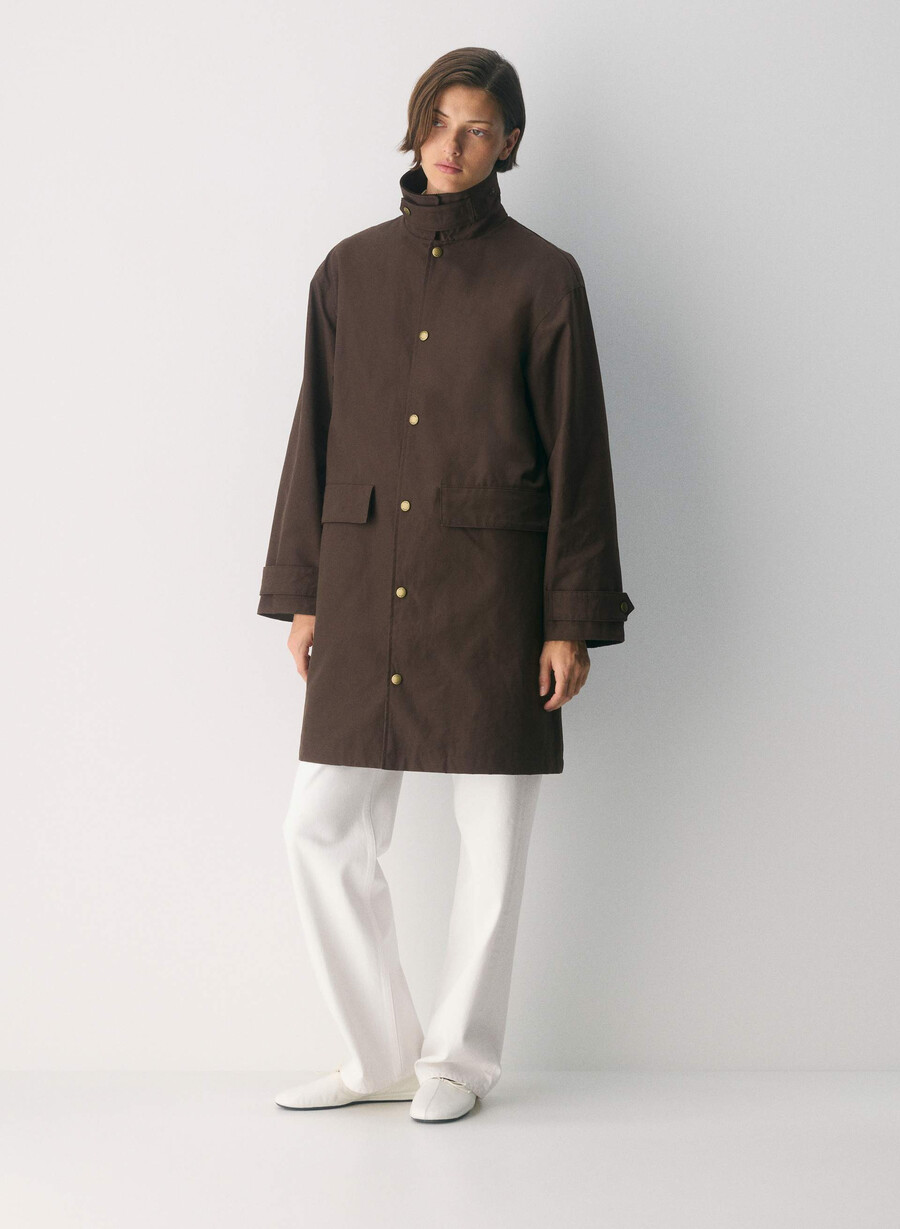 soundwave waxed trench coat burnt brown