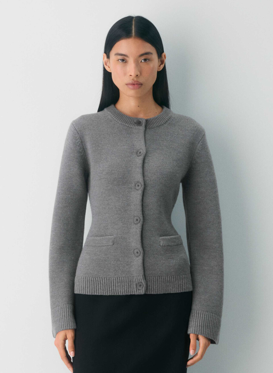 meraki merino wool cardigan heather dark grey
