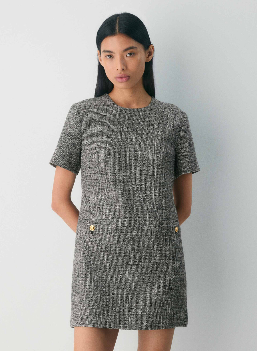 capote dress spckl tweed blkwhit
