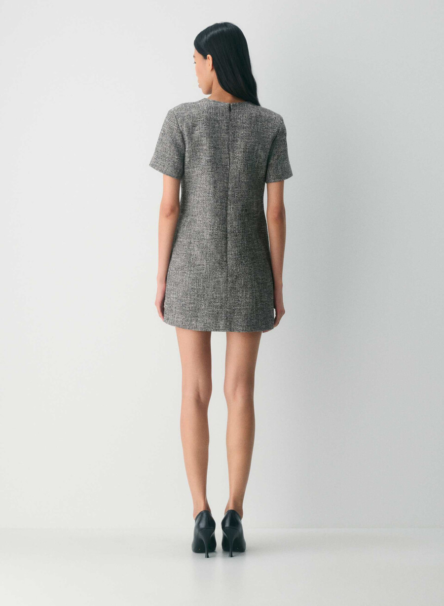 capote dress spckl tweed blkwhit