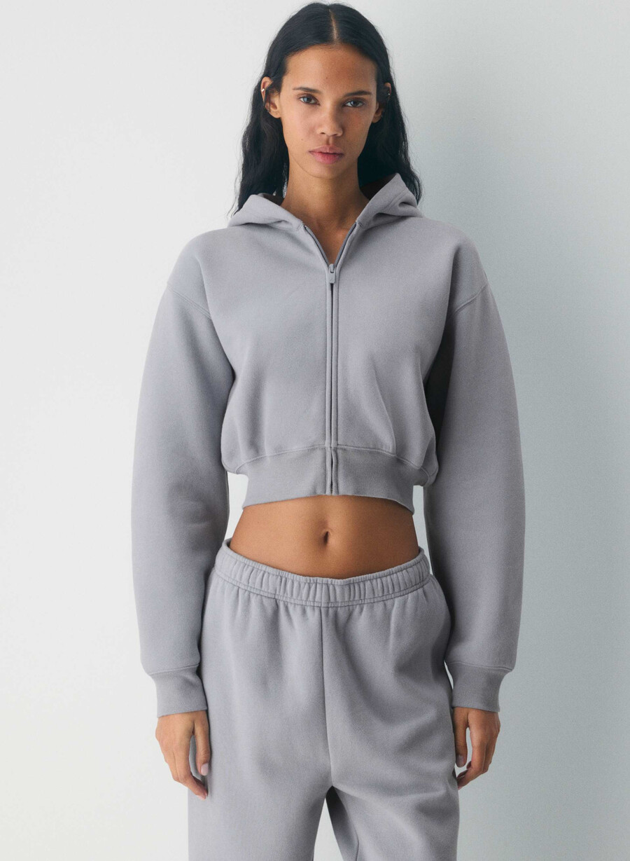 cozy sweatfleece perfect crop zip hoodie chocolate mousse