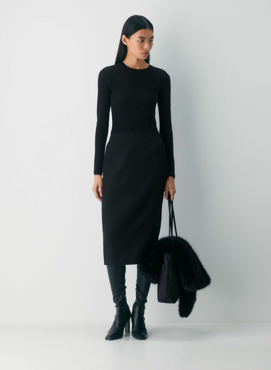 stiletto wool skirt black