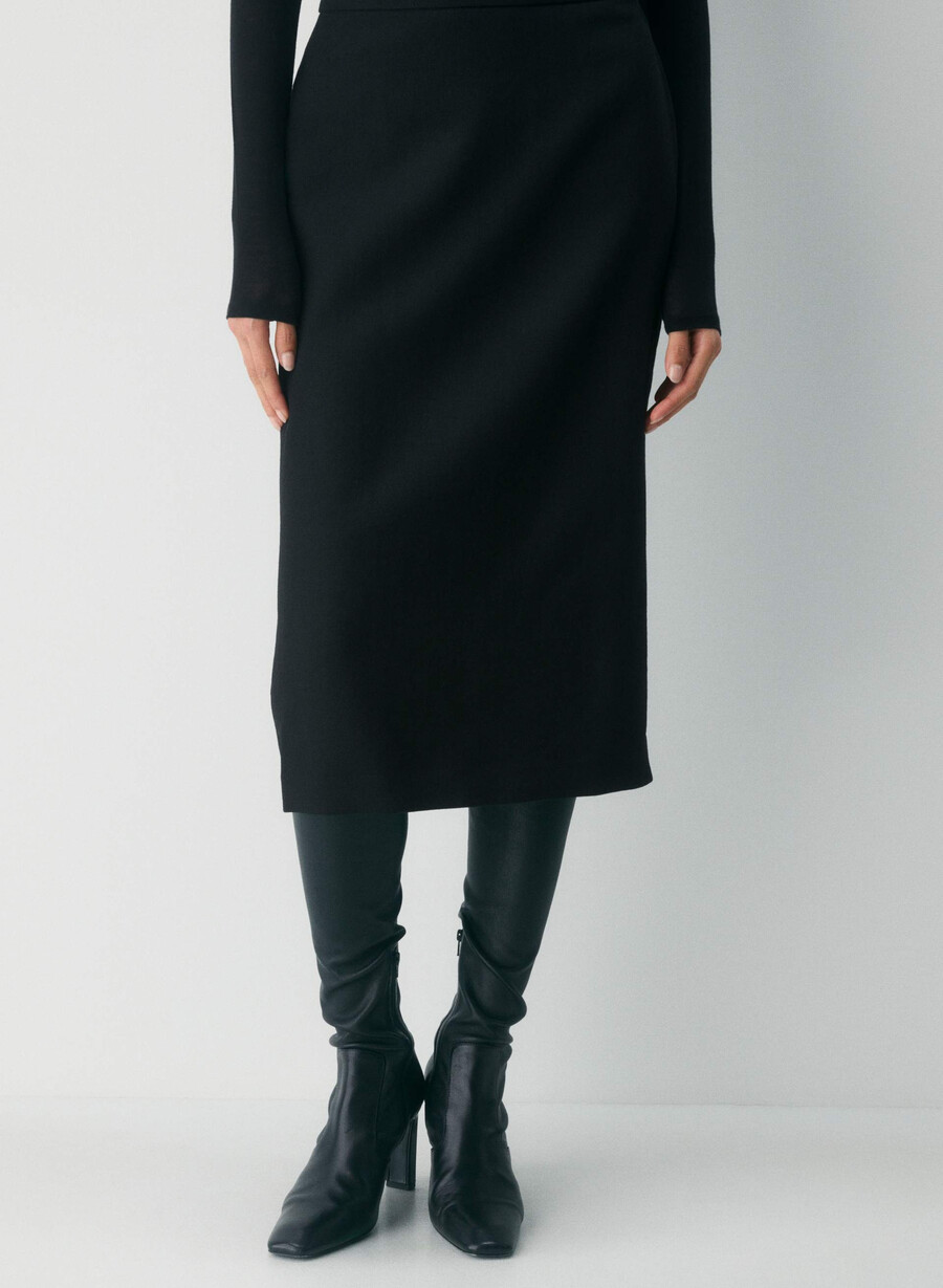 stiletto wool skirt black