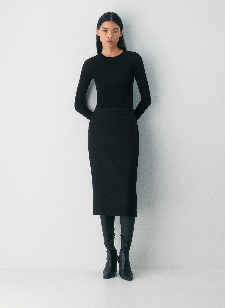 stiletto wool skirt black