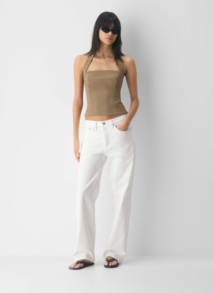 whisper halter top - crepette folio brown
