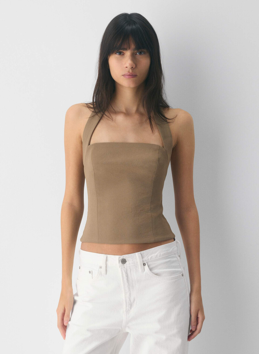 whisper halter top - crepette folio brown