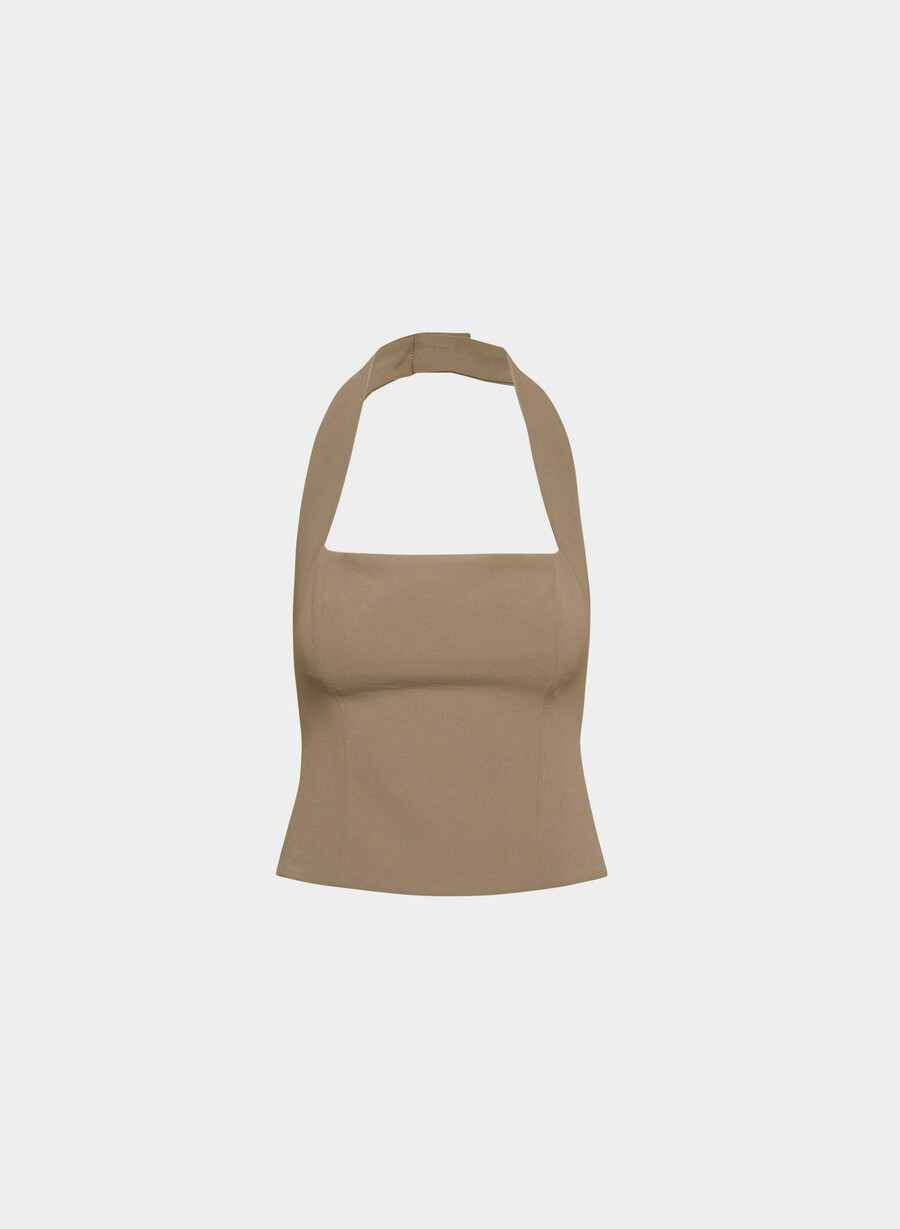 whisper halter top - crepette folio brown