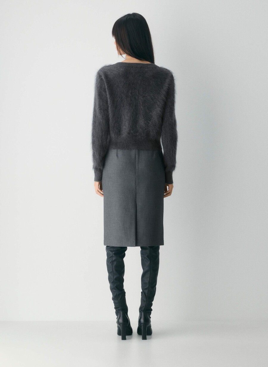 brushed cashmere shrunken v-neck sweater heather charcoal