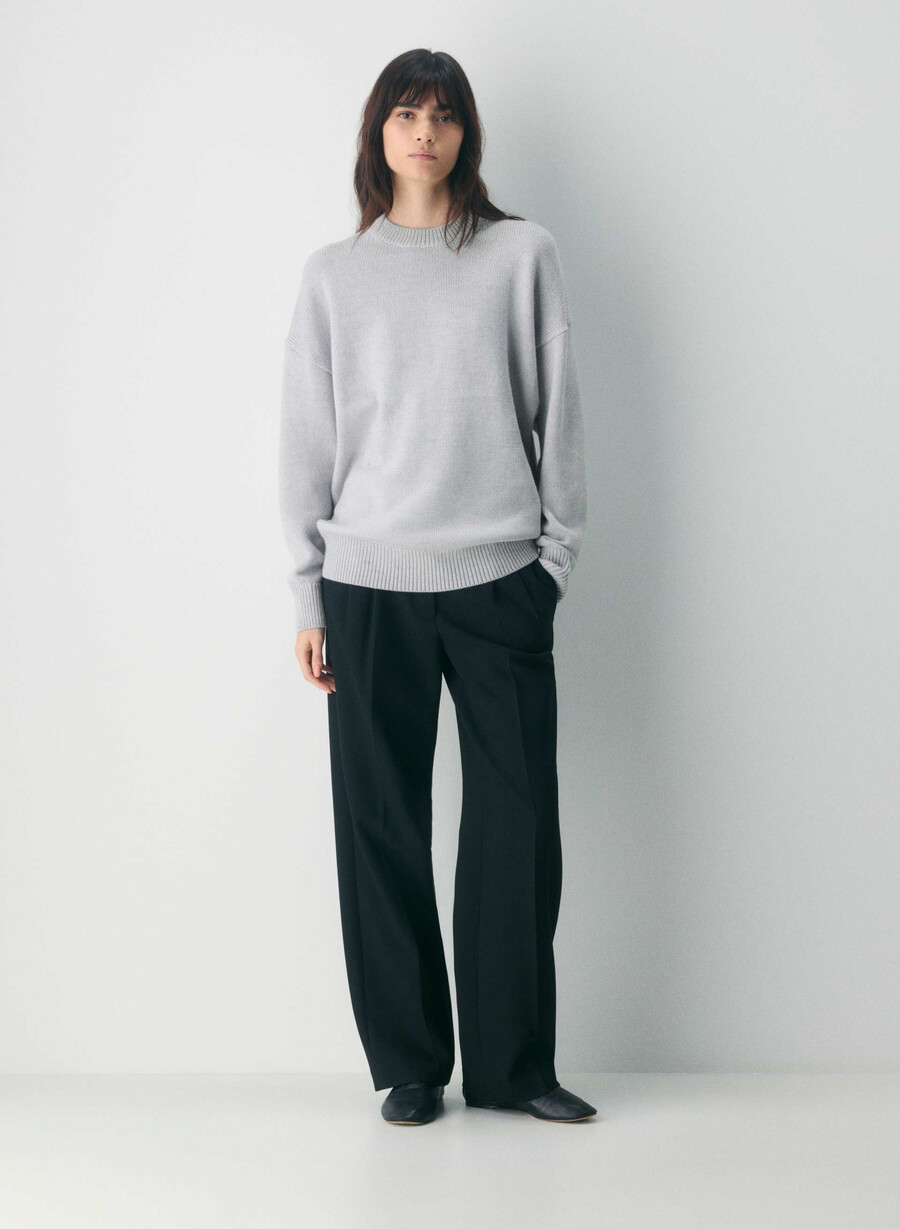 chunky merino wool crew sweater heather chrome