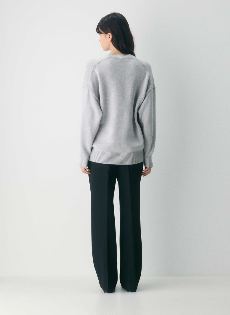 chunky merino wool crew sweater heather chrome