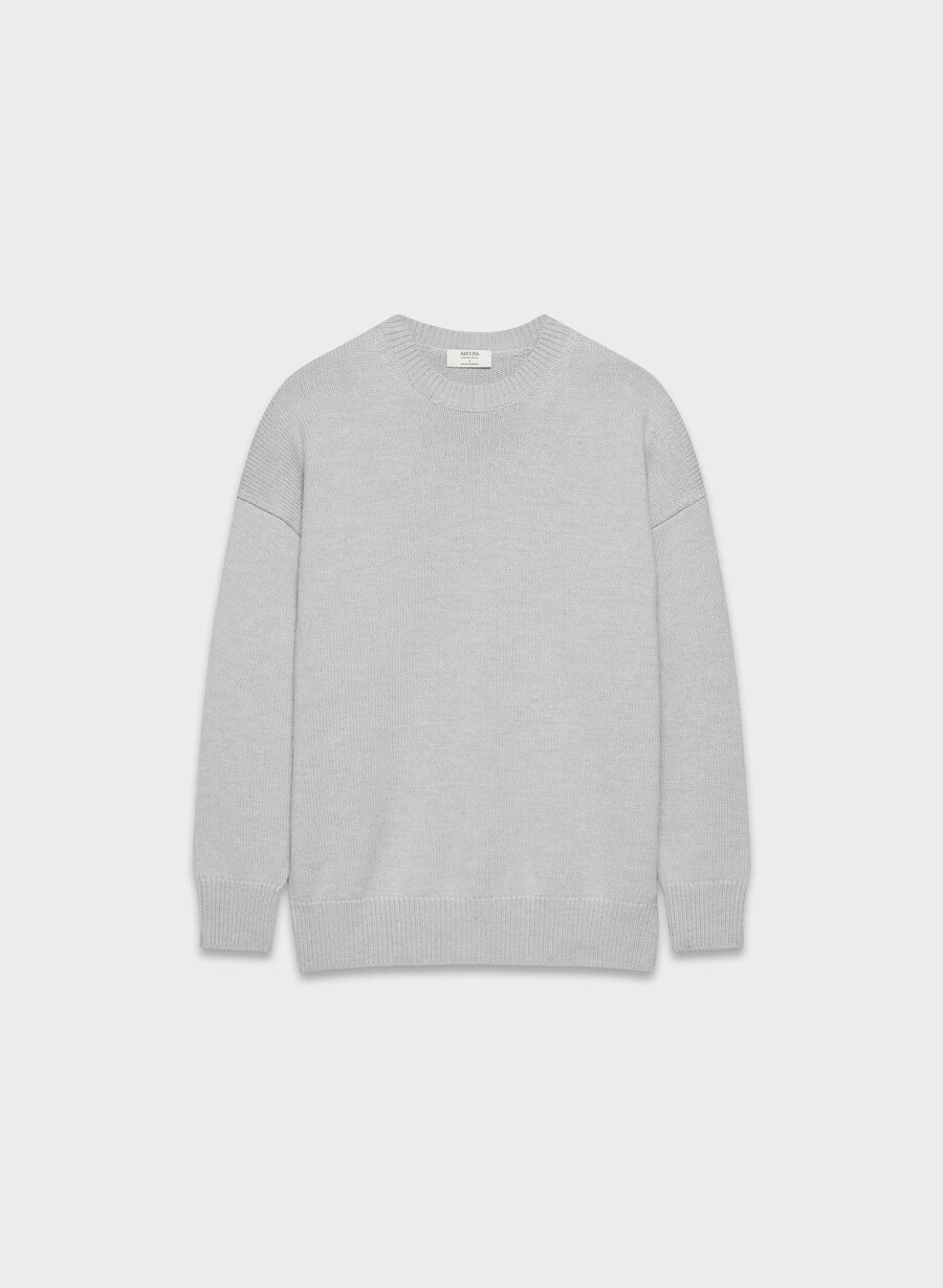 chunky merino wool crew sweater heather chrome