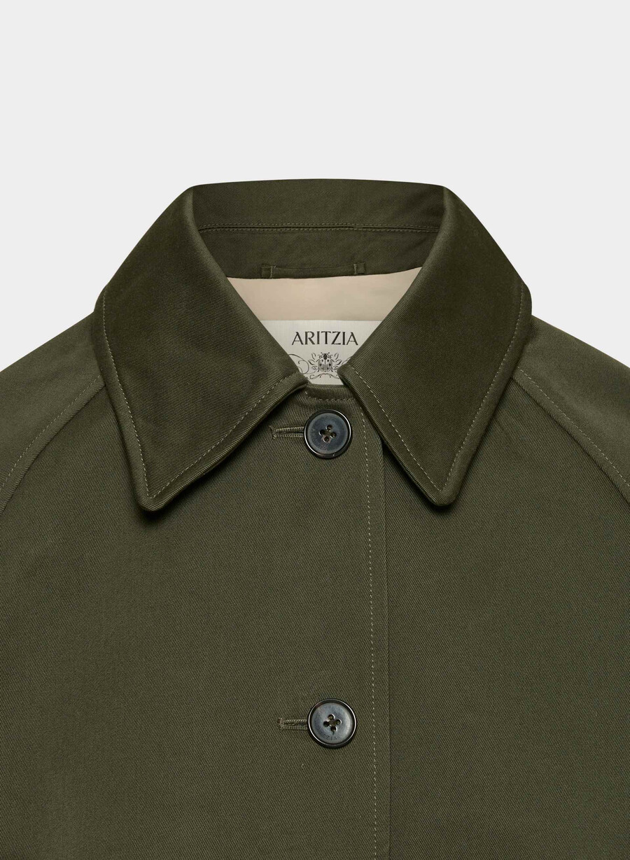 the regent short trench coat - rich twill dark olive