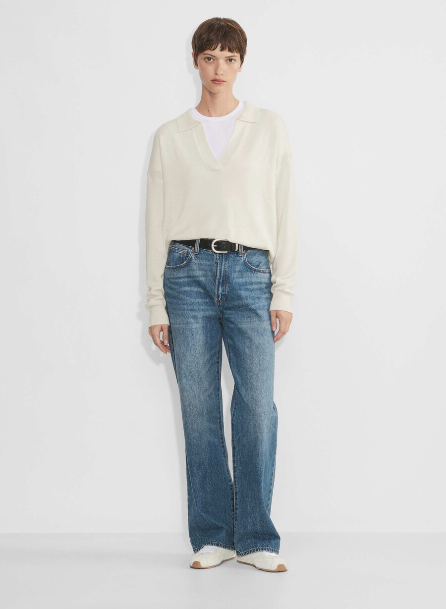 clara merino wool polo sweater light birch