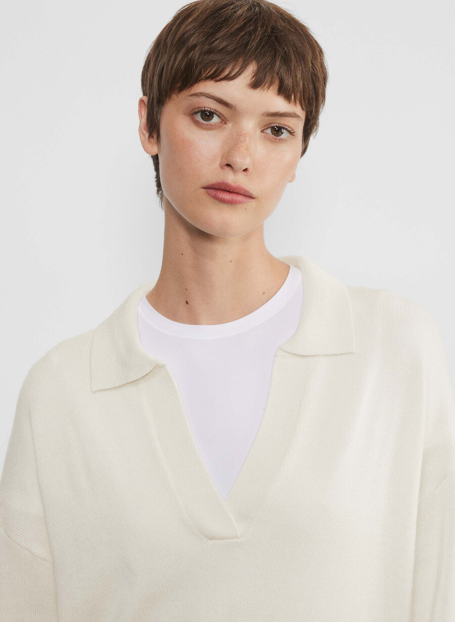 clara merino wool polo sweater light birch