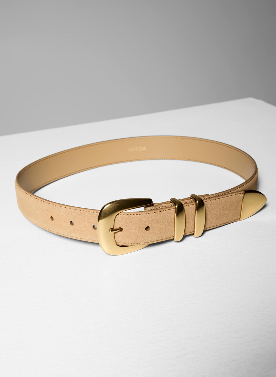 legendary solid brass suede wide belt cortado camelgold
