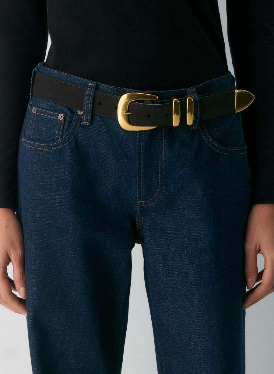 legendary solid brass suede wide belt modern browngold