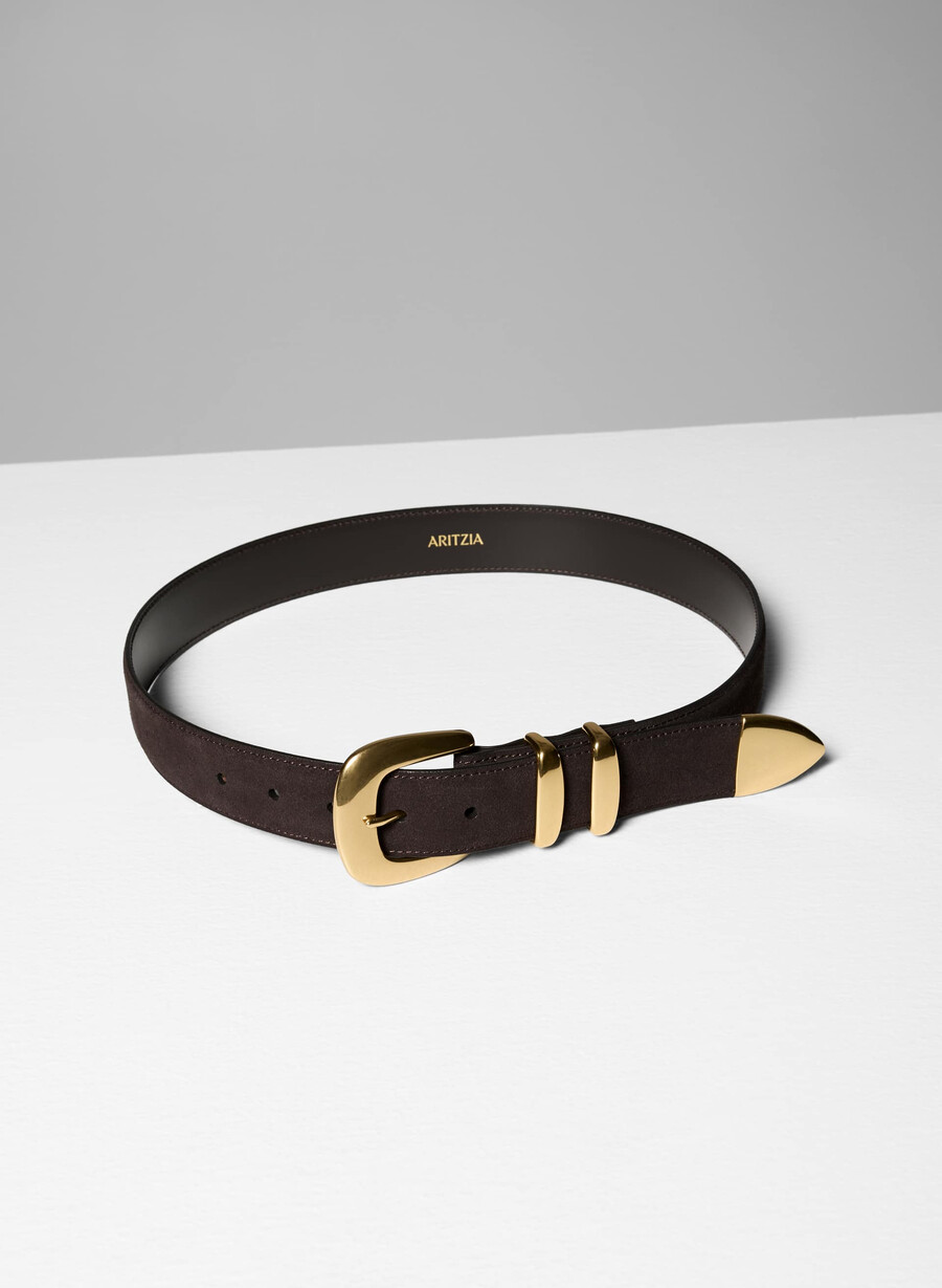 legendary solid brass suede wide belt modern browngold