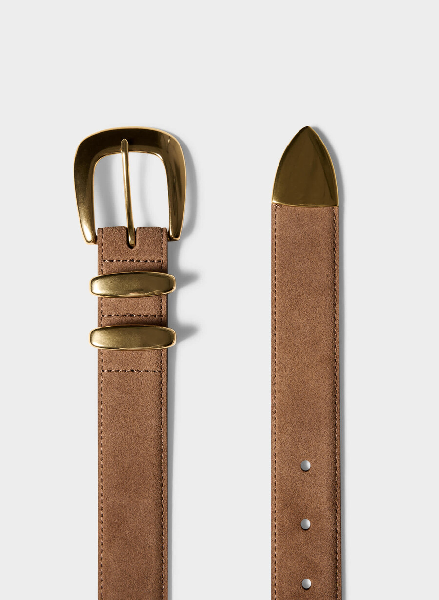 legendary solid brass suede wide belt raw umber browngol