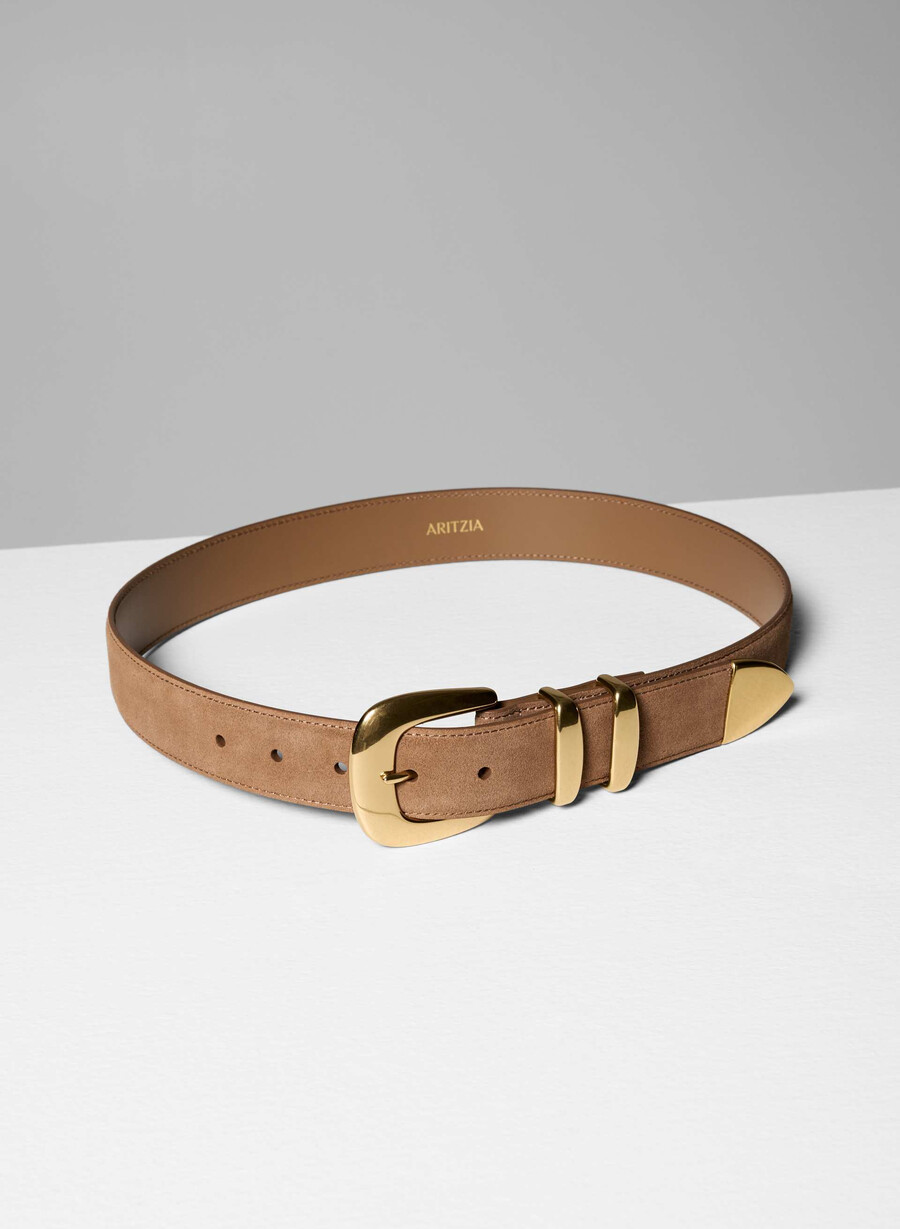 legendary solid brass suede wide belt raw umber browngol