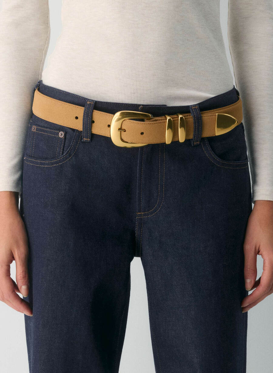 legendary solid brass suede wide belt raw umber browngol