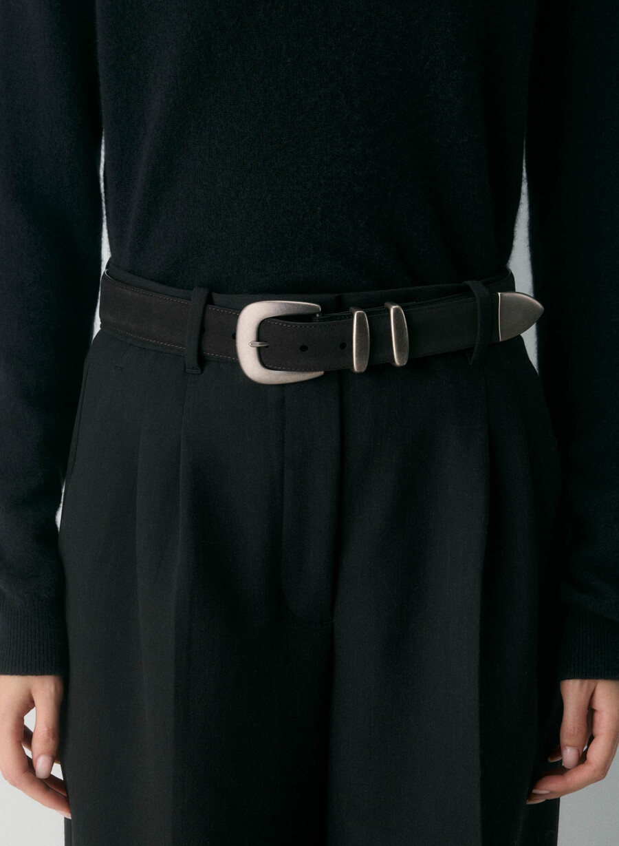 legendary solid brass suede wide belt mdrn brn vntg slvr