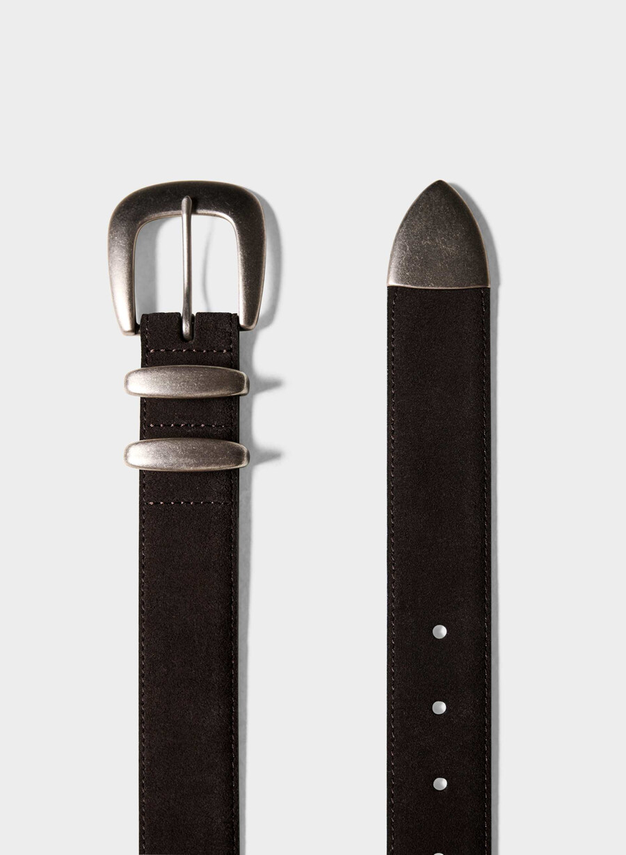 legendary solid brass suede wide belt mdrn brn vntg slvr