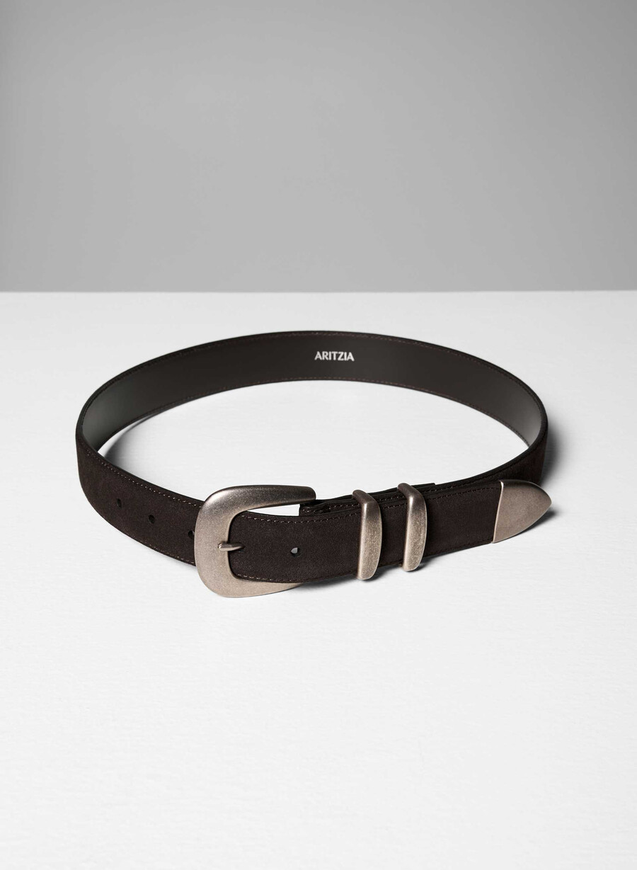 legendary solid brass suede wide belt mdrn brn vntg slvr