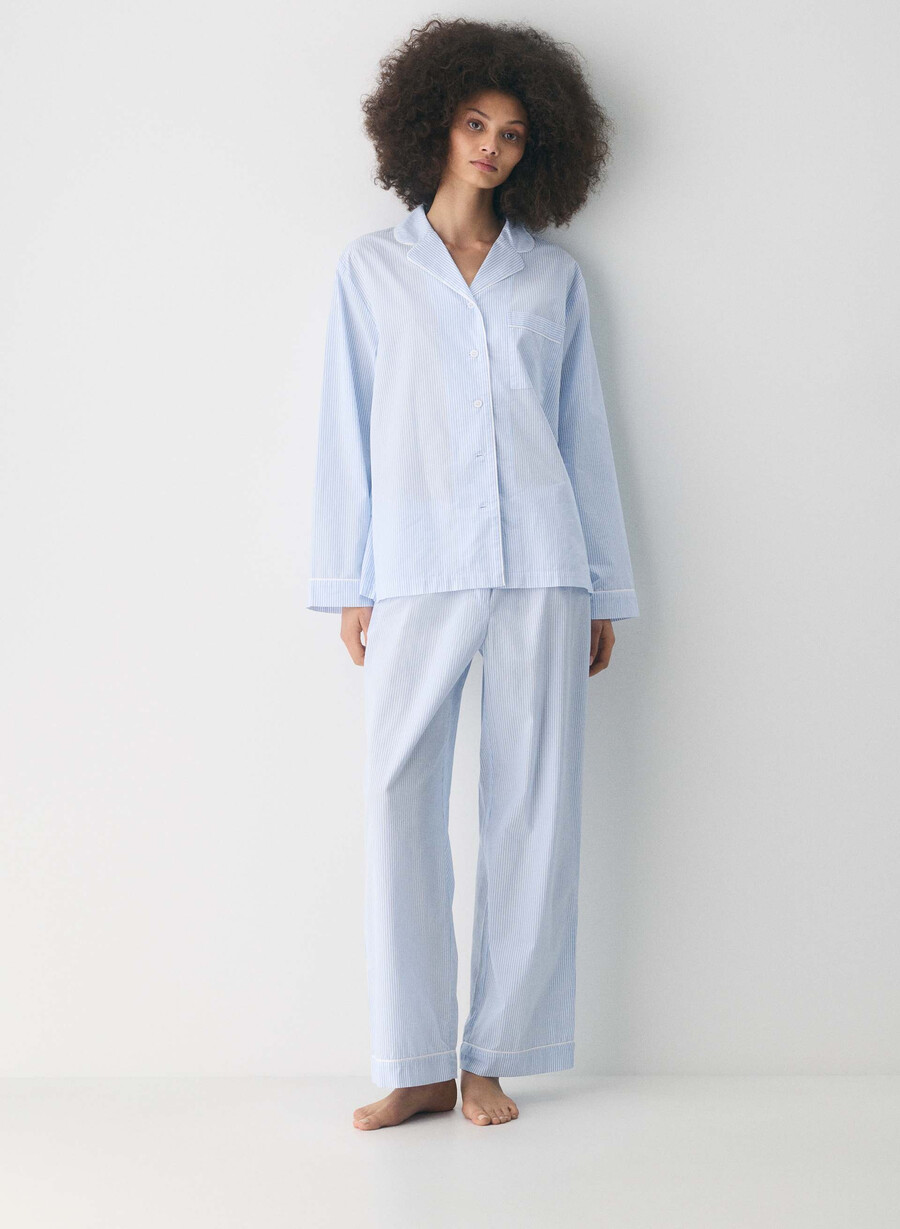 laze poplin pajama shirt wlsn strp crfl blwh