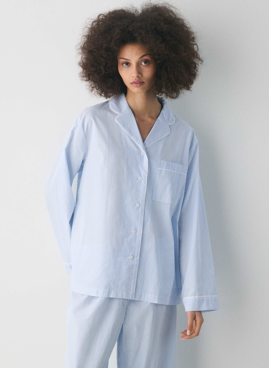 laze poplin pajama shirt wlsn strp crfl blwh