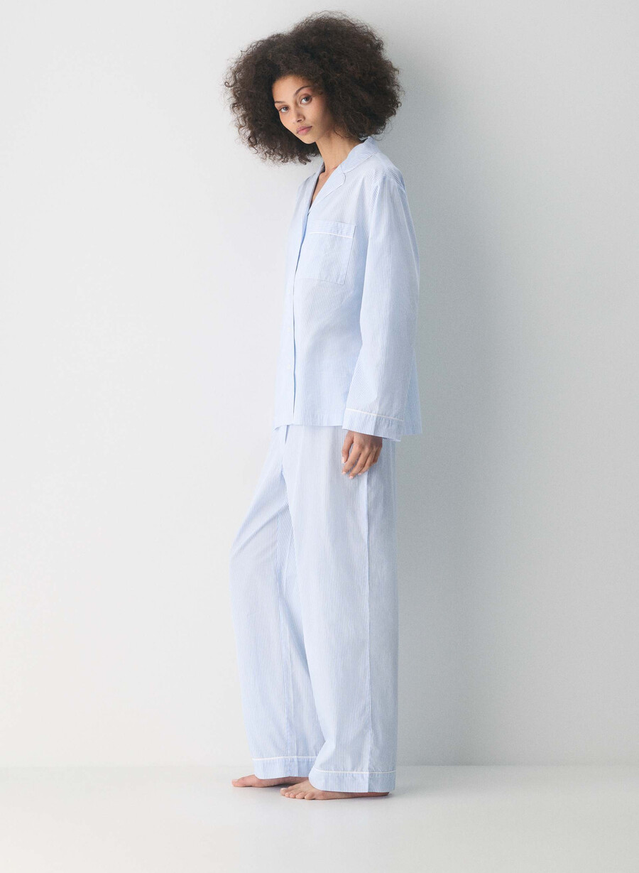 laze poplin pajama shirt wlsn strp crfl blwh
