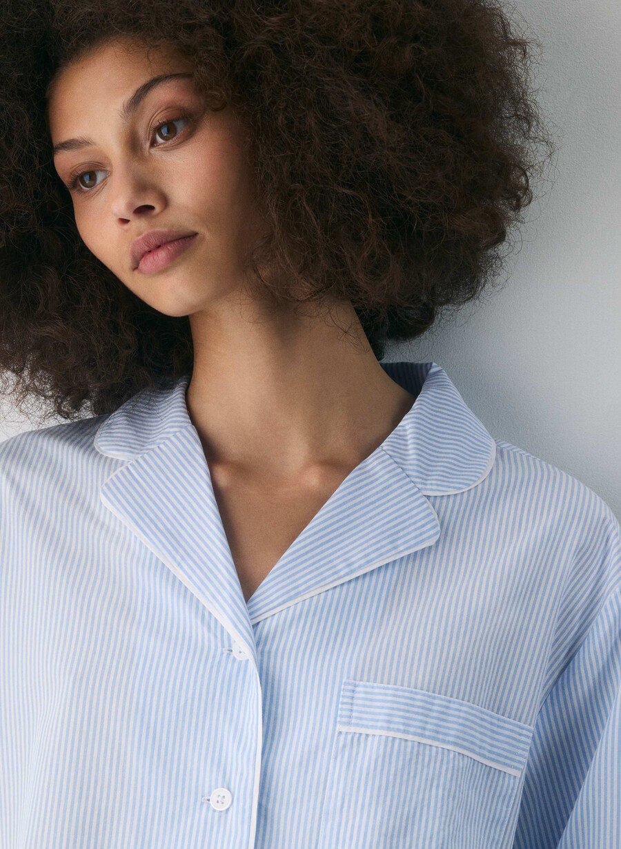 laze poplin pajama shirt wlsn strp crfl blwh