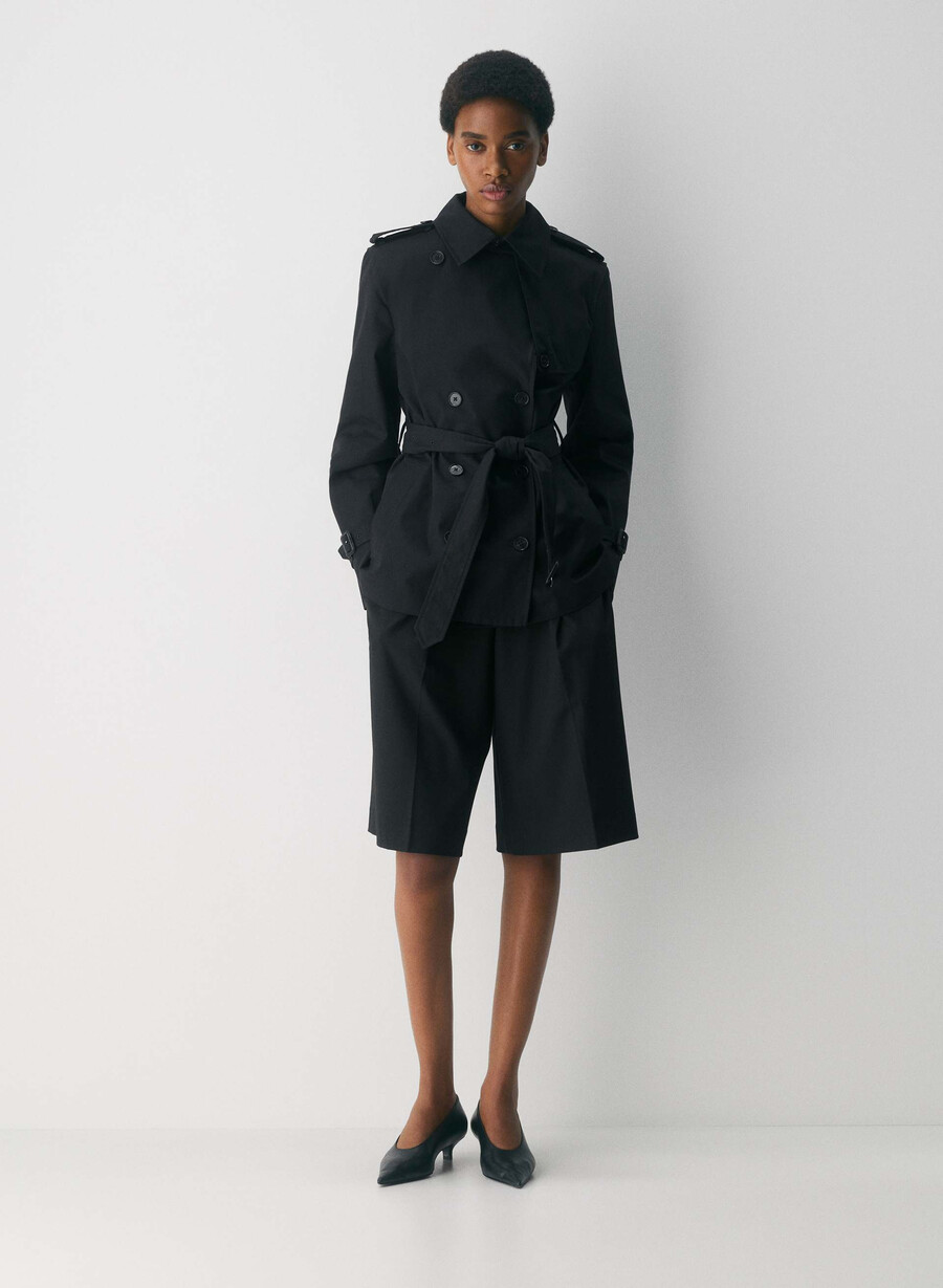 the finch short trench coat - city twill black