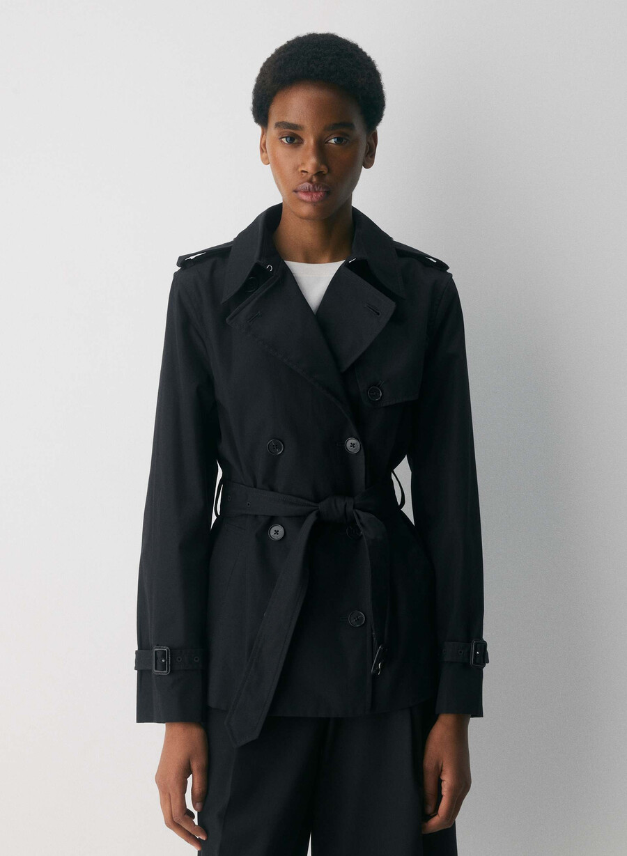 the finch short trench coat - city twill black