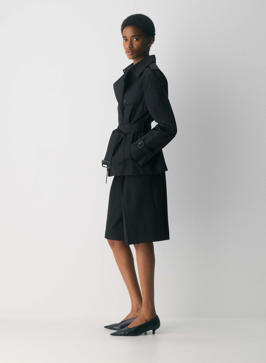 the finch short trench coat - city twill black