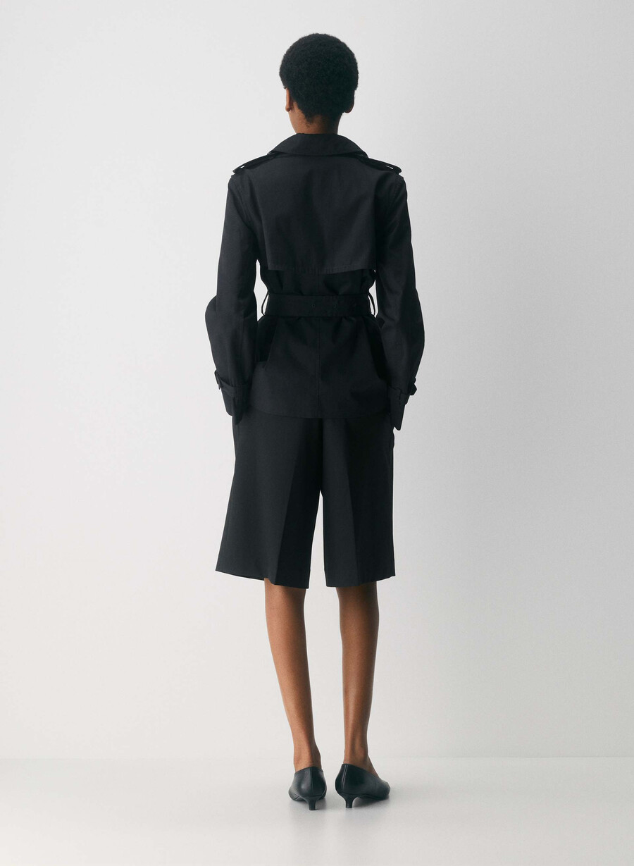 the finch short trench coat - city twill black